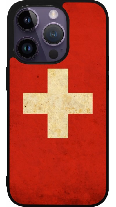 Coque iPhone 15 Pro - Silicone rigide noir Vintage Flag SWISS
