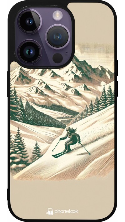 Coque iPhone 15 Pro - Silicone rigide noir Vintage Ski Mountain