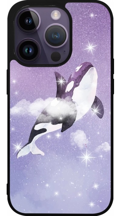 Coque iPhone 15 Pro - Silicone rigide noir Whale in sparking stars