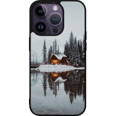 Coque iPhone 15 Pro - Silicone rigide noir Winter 25 Winter house forest afternoon