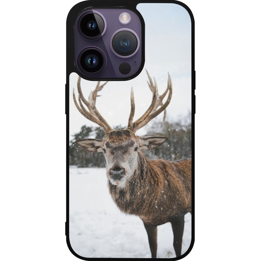 Coque iPhone 15 Pro - Silicone rigide noir Winter 25 Winter reindeer