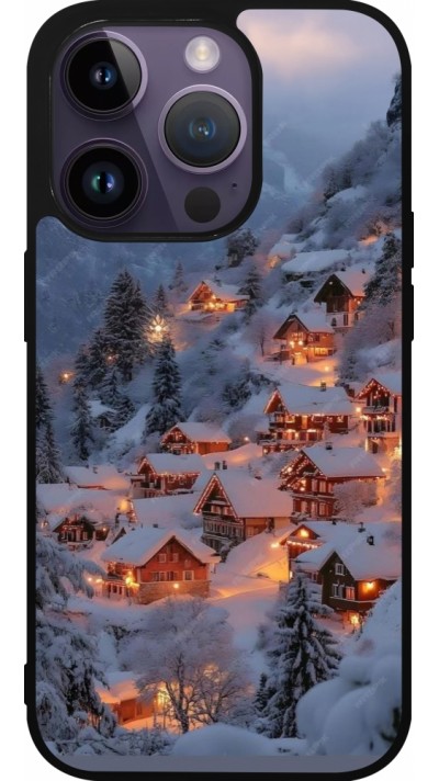 Coque iPhone 15 Pro - Silicone rigide noir Winter 25 Winter snowy village