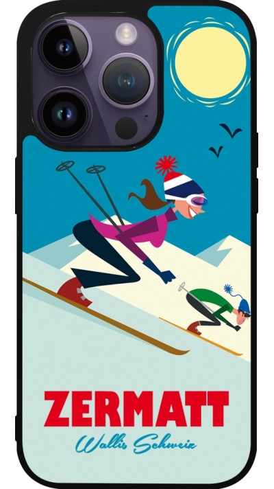 Coque iPhone 15 Pro - Silicone rigide noir Zermatt Ski Downhill