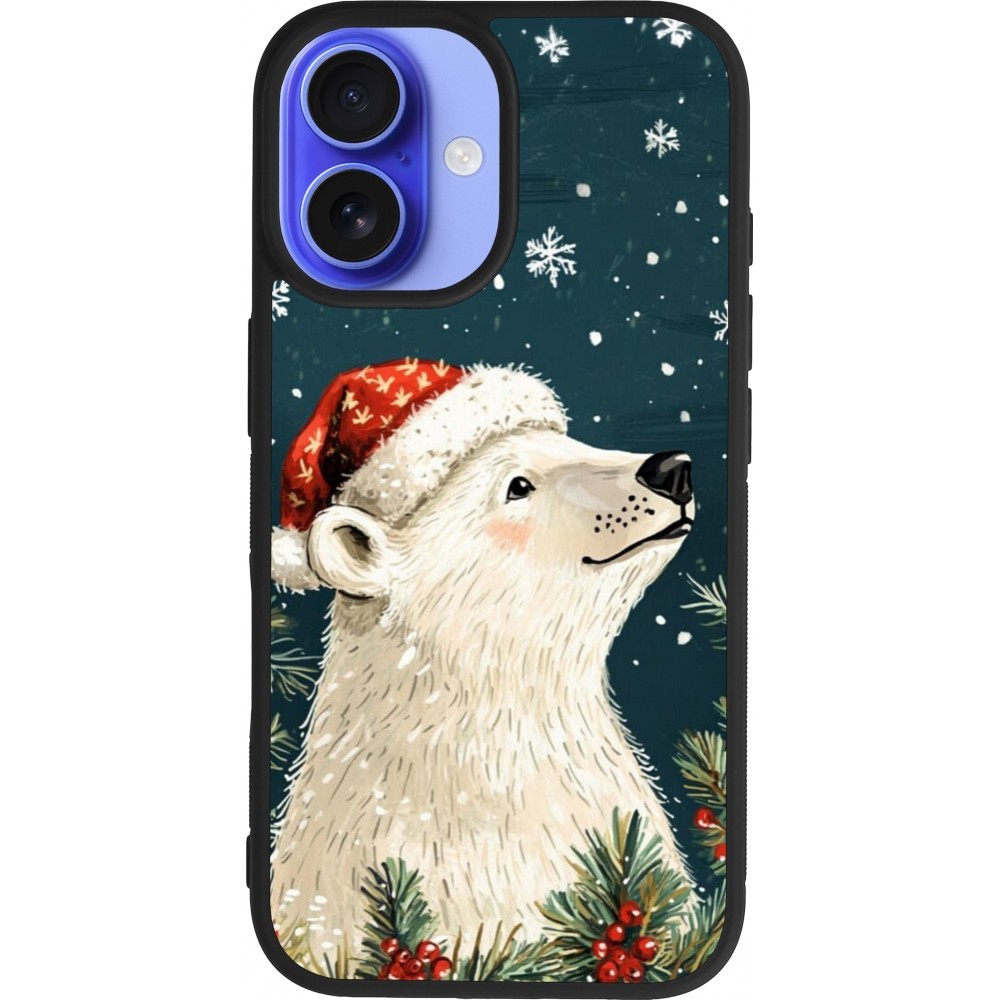 Coque iPhone 16 - Silicone rigide noir Christmas 25 Bear