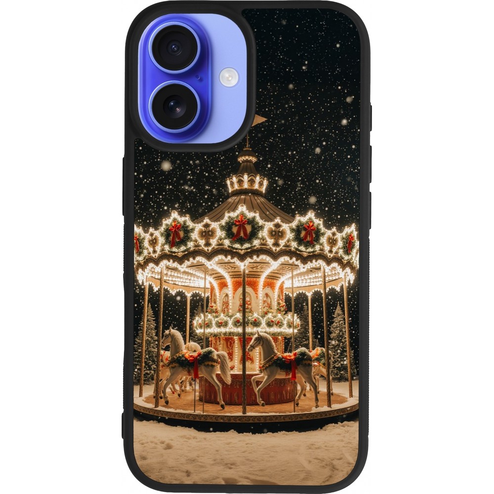 Coque iPhone 16 - Silicone rigide noir Christmas 25 Carousel