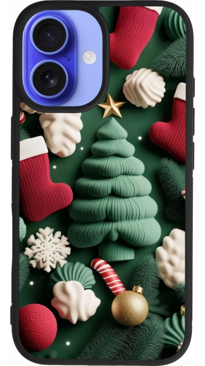 Coque iPhone 16 - Silicone rigide noir Christmas 25 Christmas textiles