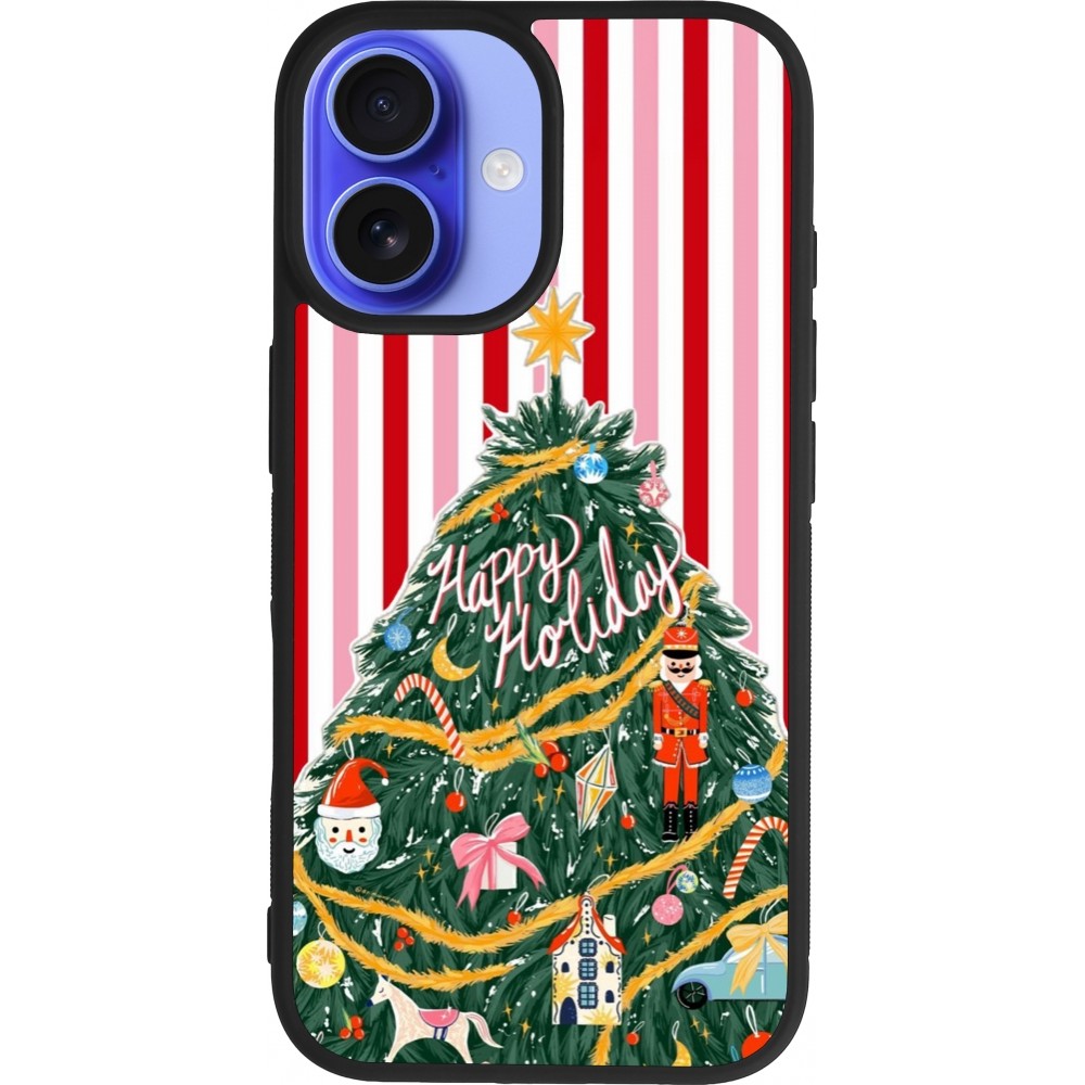 Coque iPhone 16 - Silicone rigide noir Christmas 25 Happy Holiday