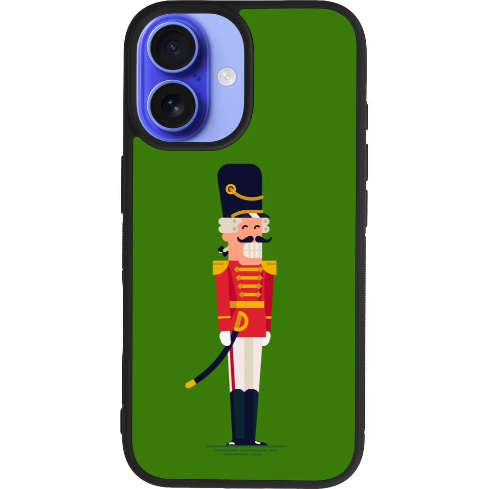 Coque iPhone 16 - Silicone rigide noir Christmas 25 Nutcracker Green