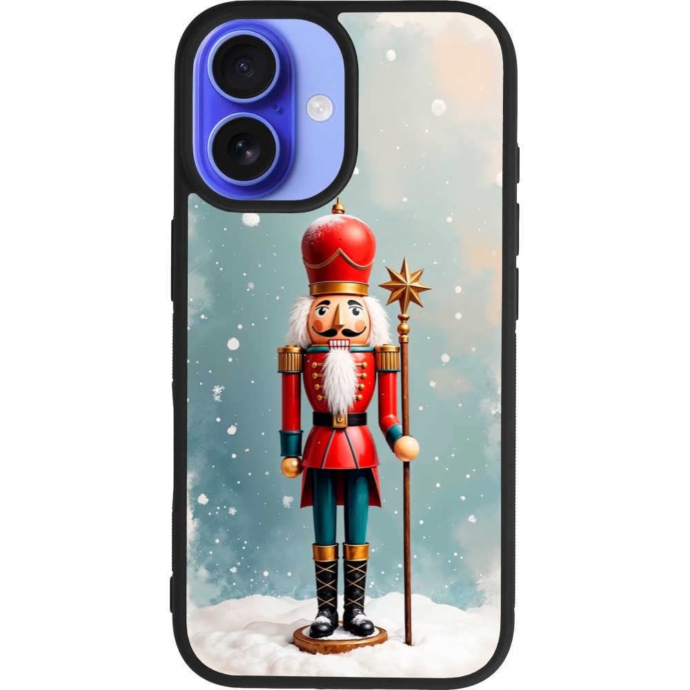 Coque iPhone 16 - Silicone rigide noir Christmas 25 Nutcracker Snow