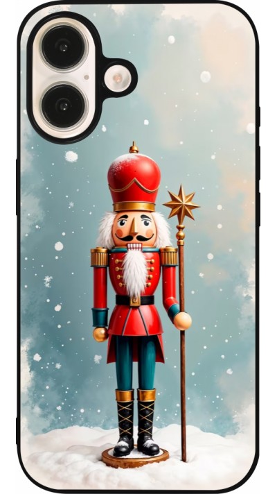 Coque iPhone 16 - Silicone rigide noir Christmas 25 Nutcracker Snow