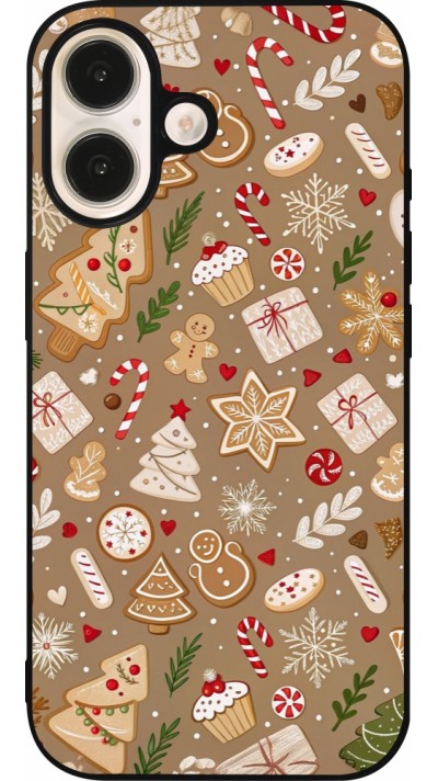 Coque iPhone 16 - Silicone rigide noir Christmas 25 Pattern Ginger Cookie