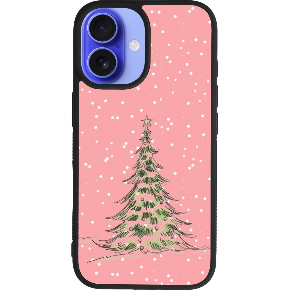 Coque iPhone 16 - Silicone rigide noir Christmas 25 Pink Tree