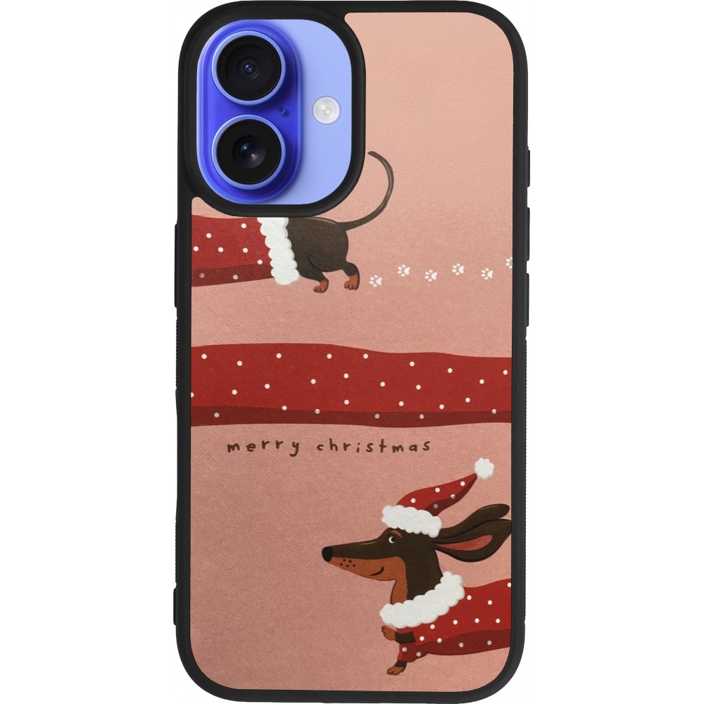 Coque iPhone 16 - Silicone rigide noir Christmas 25 Teckel Merry Xmas