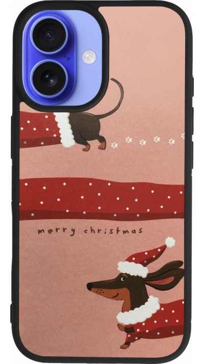 Coque iPhone 16 - Silicone rigide noir Christmas 25 Teckel Merry Xmas