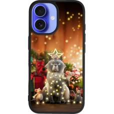 Coque iPhone 16 - Silicone rigide noir Christmas 25 Xmas Cat