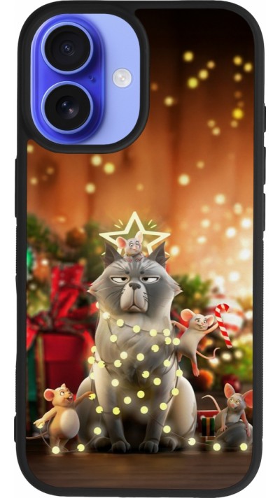 Coque iPhone 16 - Silicone rigide noir Christmas 25 Xmas Cat