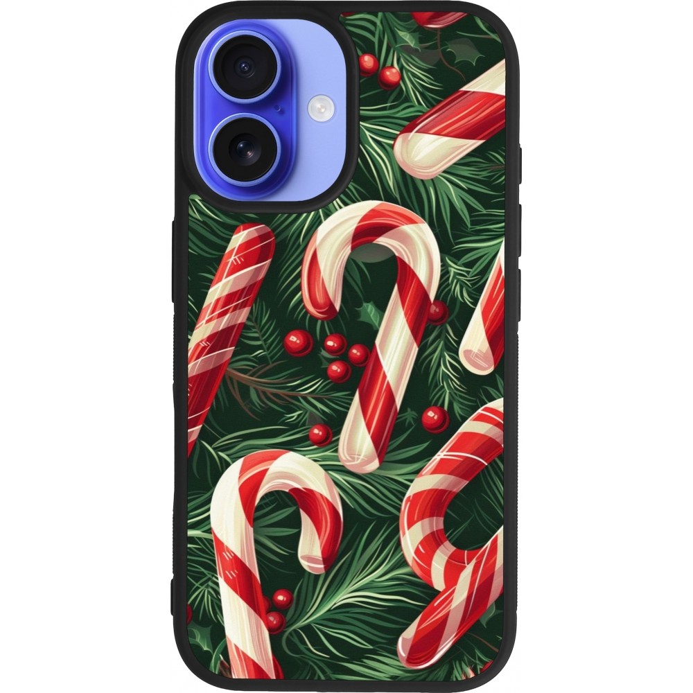 Coque iPhone 16 - Silicone rigide noir Christmas 25 Xmas Stick