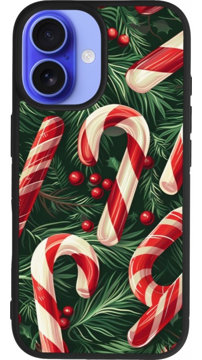 Coque iPhone 16 - Silicone rigide noir Christmas 25 Xmas Stick