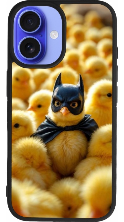 Coque iPhone 16 - Silicone rigide noir Easter 2026 Chicken Batman