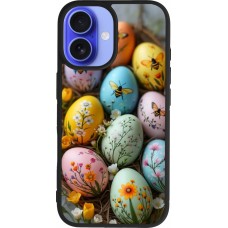 Coque iPhone 16 - Silicone rigide noir Easter 2026 Eggs with bees