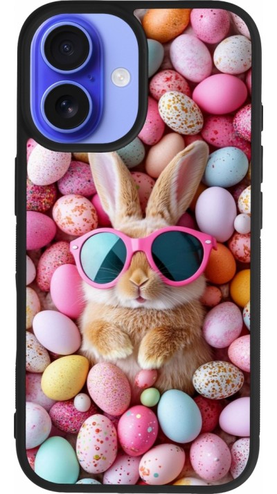 Coque iPhone 16 - Silicone rigide noir Easter 2026 Rabbit fun