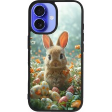 Coque iPhone 16 - Silicone rigide noir Easter 2026 Rabbit in the garden