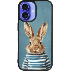 Coque iPhone 16 - Silicone rigide noir Easter 2026 Rabbit navy