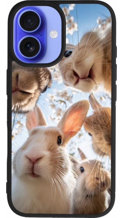 Coque iPhone 16 - Silicone rigide noir Easter 2026 Rabbits