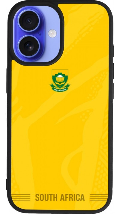 Coque iPhone 16 - Silicone rigide noir Maillot de football Afrique du Sud 2026 personnalisable