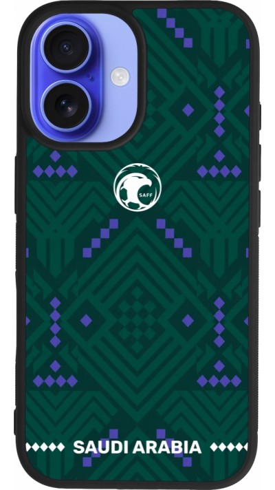 Coque iPhone 16 - Silicone rigide noir Maillot de football Arabie saoudite 2026 personnalisable