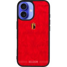 Coque iPhone 16 - Silicone rigide noir Maillot de football Belgique 2026 personnalisable