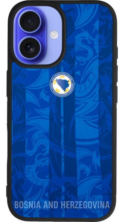 Coque iPhone 16 - Silicone rigide noir Maillot de football Bosnie-Herzégovine 2026 personnalisable