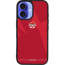 Coque iPhone 16 - Silicone rigide noir Maillot de football Canada 2026 personnalisable