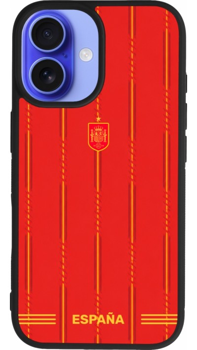 Coque iPhone 16 - Silicone rigide noir Maillot de football Espagne 2026 personnalisable
