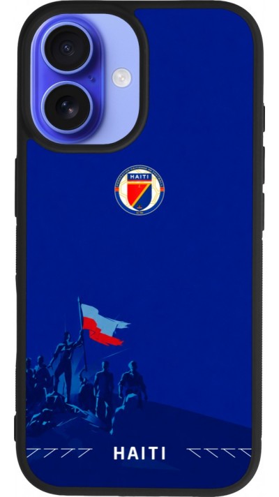 Coque iPhone 16 - Silicone rigide noir Maillot de football Haiti 2026 personnalisable