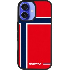 Coque iPhone 16 - Silicone rigide noir Maillot de football Norvège 2026 personnalisable