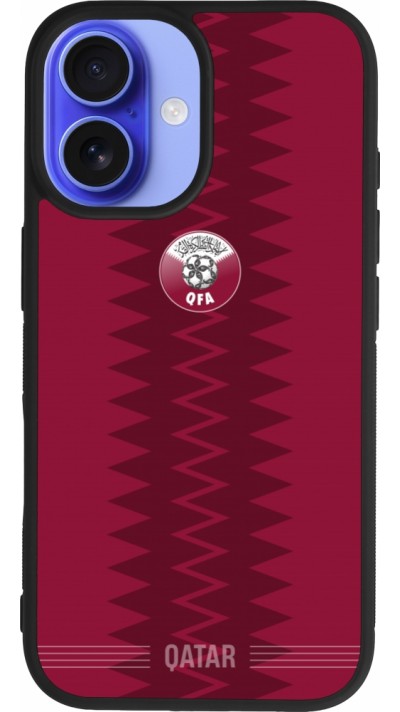 Coque iPhone 16 - Silicone rigide noir Maillot de football Qatar 2026 personnalisable