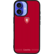Coque iPhone 16 - Silicone rigide noir Maillot de football Répuplique Tchèque 2026 personnalisable