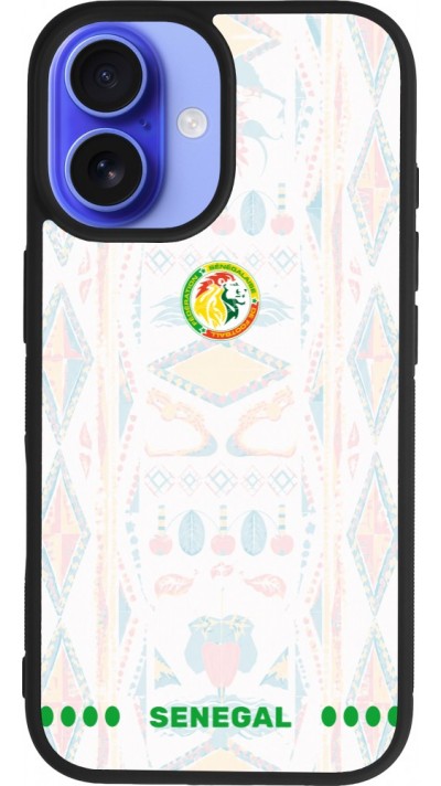 Coque iPhone 16 - Silicone rigide noir Maillot de football Sénégal 2026 personnalisable
