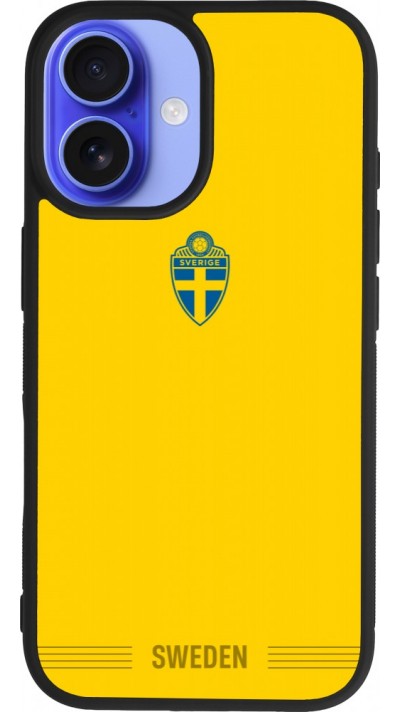Coque iPhone 16 - Silicone rigide noir Maillot de football Suède 2026 personnalisable