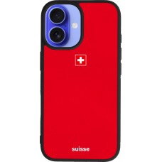 Coque iPhone 16 - Silicone rigide noir Maillot de football Suisse 2026 personnalisable