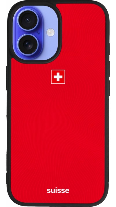 Coque iPhone 16 - Silicone rigide noir Maillot de football Suisse 2026 personnalisable