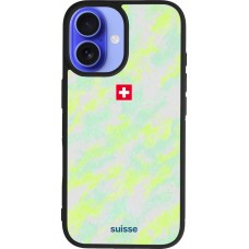 Coque iPhone 16 - Silicone rigide noir Maillot de football Suisse Away 2026 personnalisable