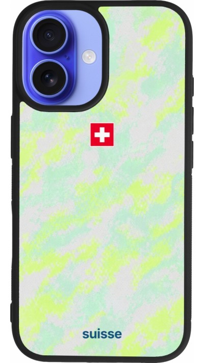 Coque iPhone 16 - Silicone rigide noir Maillot de football Suisse Away 2026 personnalisable