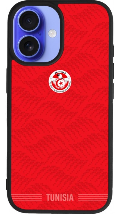 Coque iPhone 16 - Silicone rigide noir Maillot de football Tunisie 2026 personnalisable