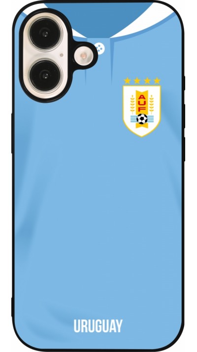 iPhone 16 Case Hülle - Silikon schwarz Uruguay 2022 personalisierbares Fussballtrikot