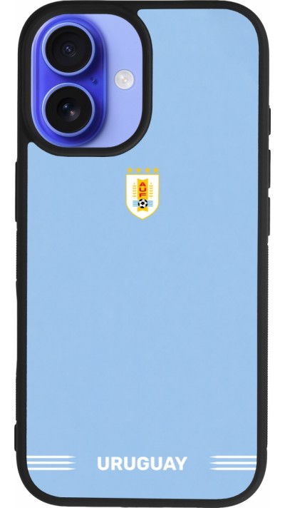 Coque iPhone 16 - Silicone rigide noir Maillot de football Uruguay 2026 personnalisable