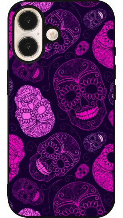 iPhone 16 Case Hülle - Silikon schwarz Halloween 2023 pink skulls iPhone 16 Case Hülle - Silikon schwarz Halloween 2023 pink skulls