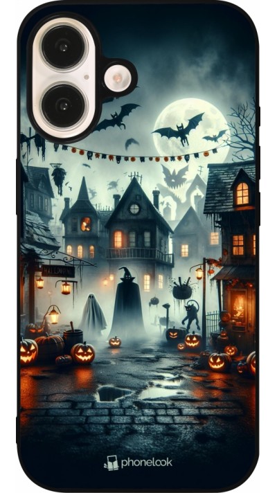 iPhone 16 Case Hülle - Silikon schwarz Halloween Spukstadt iPhone 16 Case Hülle - Silikon schwarz Halloween Spukstadt
