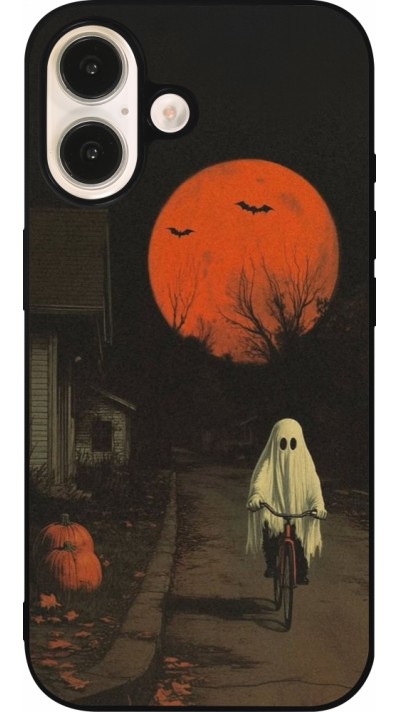 iPhone 16 Case Hülle - Silikon schwarz Halloween 2025 Ghost on a bicycle iPhone 16 Case Hülle - Silikon schwarz Halloween 2025 Ghost on a bicycle